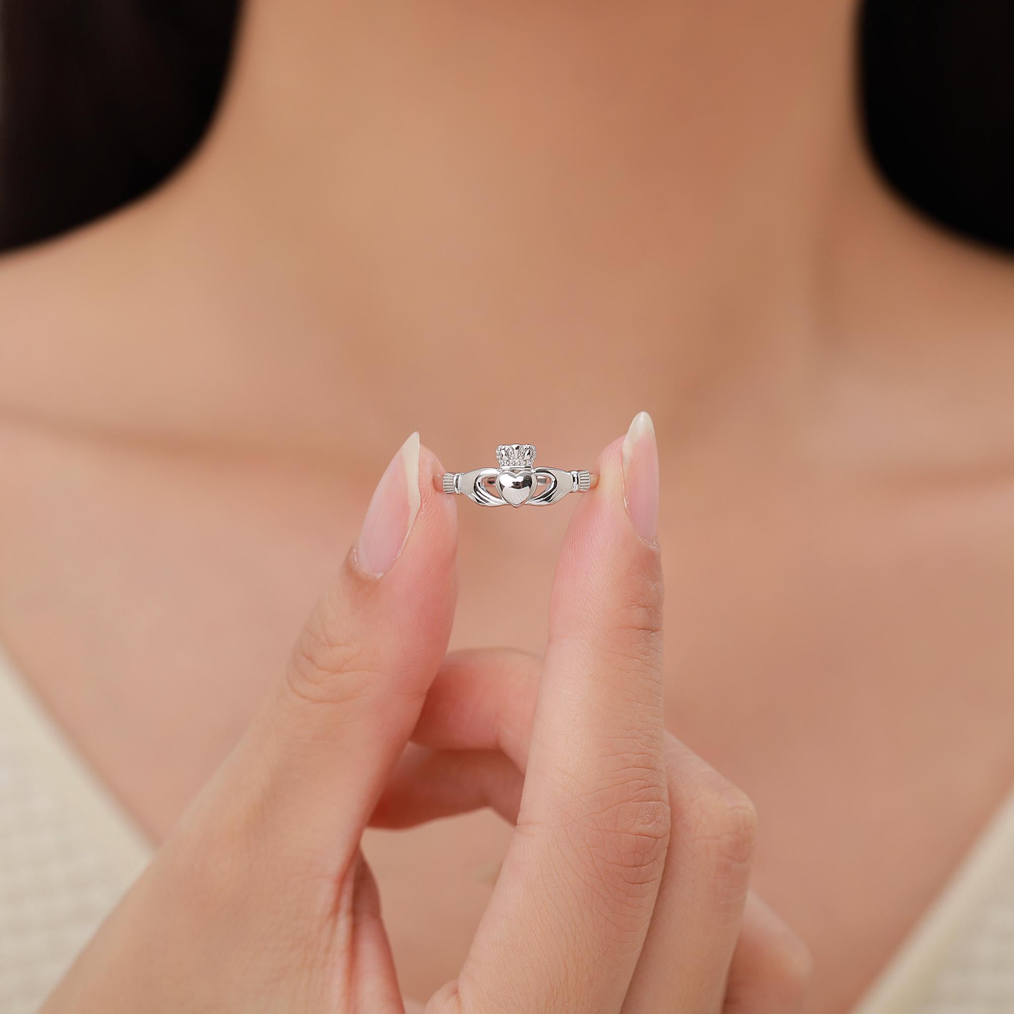 Sterling Silver Claddagh Ring, Traditional Irish Ring US 5