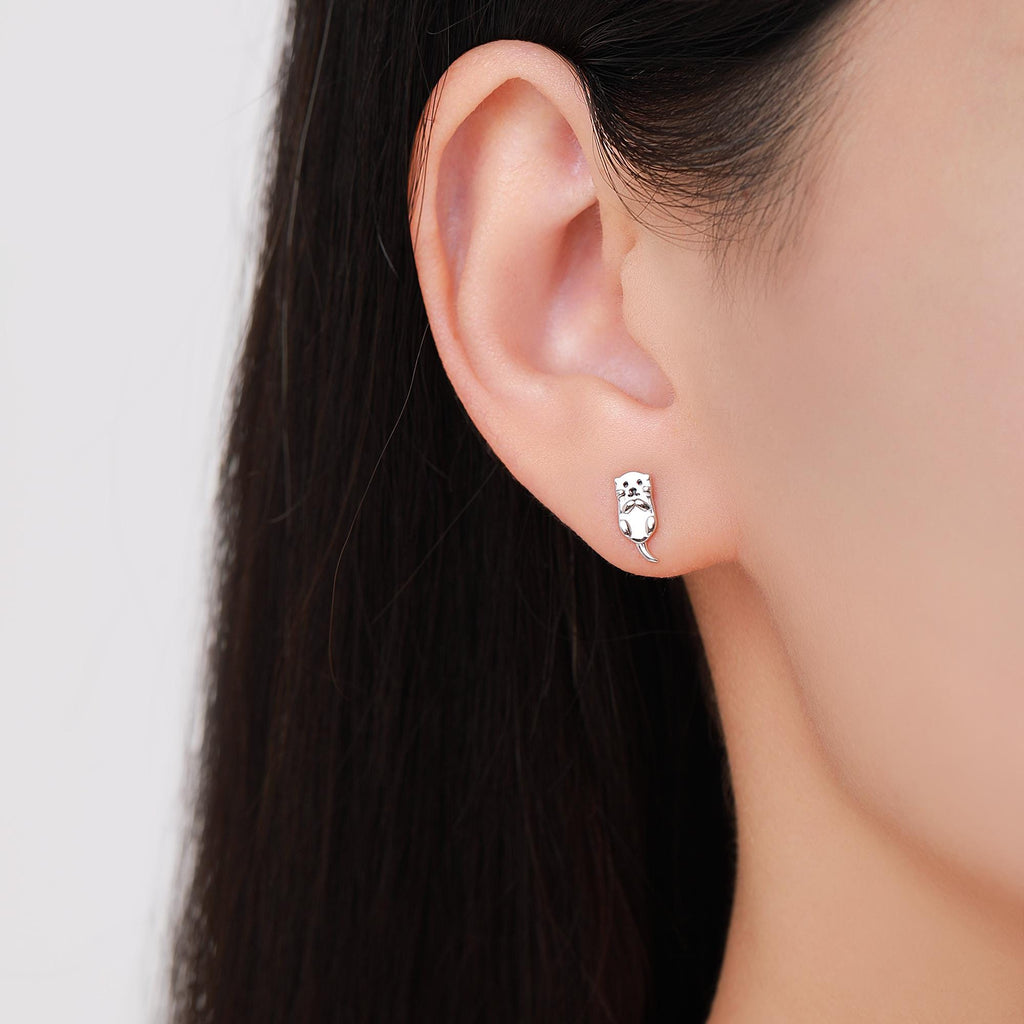 Otter Stud Earrings in Sterling Silver