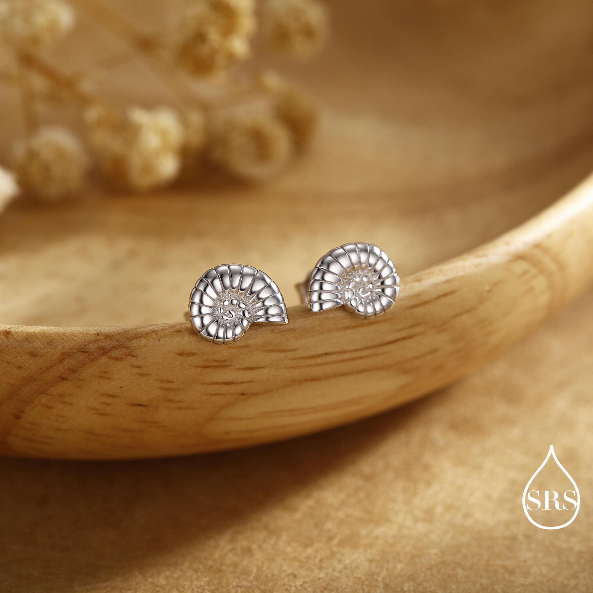 Sterling Silver Ammonite Shell Stud Earrings