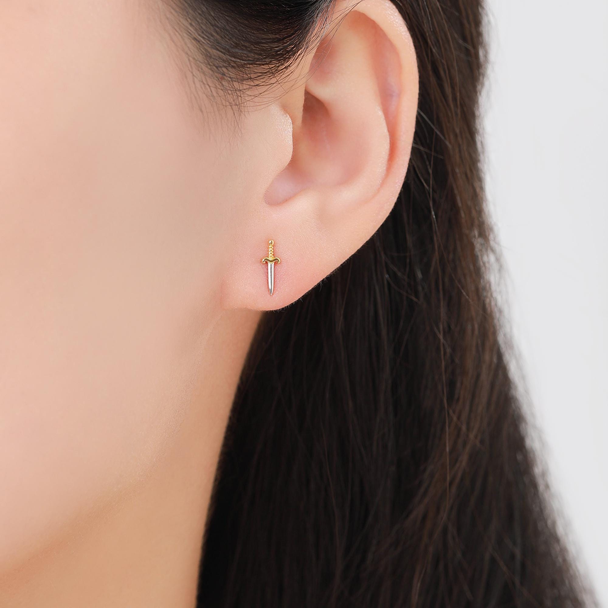 Tiny Little Dagger Sword Stud Earrings in Sterling Silver