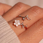 Birth Flower Ring 925 Sterling Silver Mother of Pearl Sakura Rings Adjustable Delicate Personalized Birthstone Gift