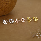 Koru Circle Spiral 16G Internally Threaded Flat Back Earrings in Sterling Silver