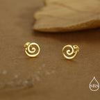 Koru Circle Spiral 16G Internally Threaded Flat Back Earrings in Sterling Silver