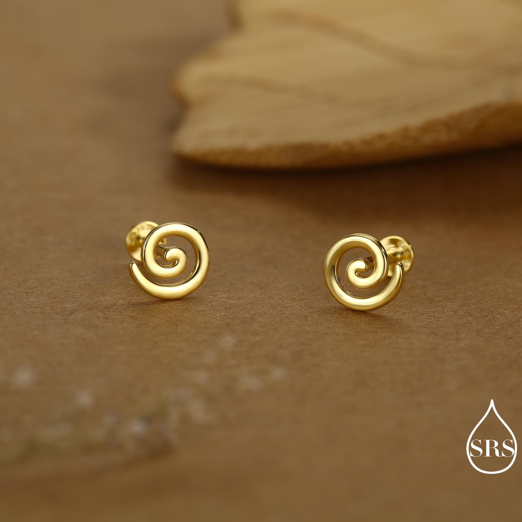 Koru Circle Spiral 16G Internally Threaded Flat Back Earrings in Sterling Silver