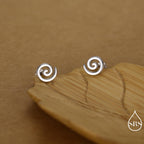 Koru Circle Spiral 16G Internally Threaded Flat Back Earrings in Sterling Silver