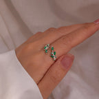 Emerald Leaf Ring 925 Sterling Silver May birth ring Adjustable Everyday Jewelry, Birthstone Personalized Gift