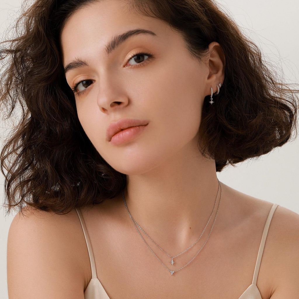 Pair of Minimalist Two-Way Huggie Hoop Earrings in Sterling Silver with Sparkling CZ Crystals, Two Sizes Available, Simple Hoop Earrings