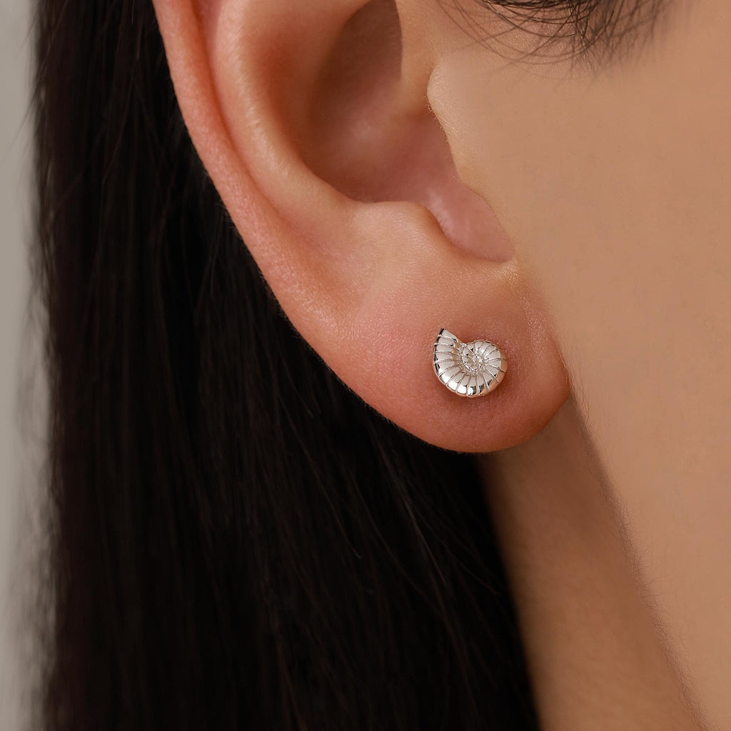 Sterling Silver Ammonite Shell Stud Earrings