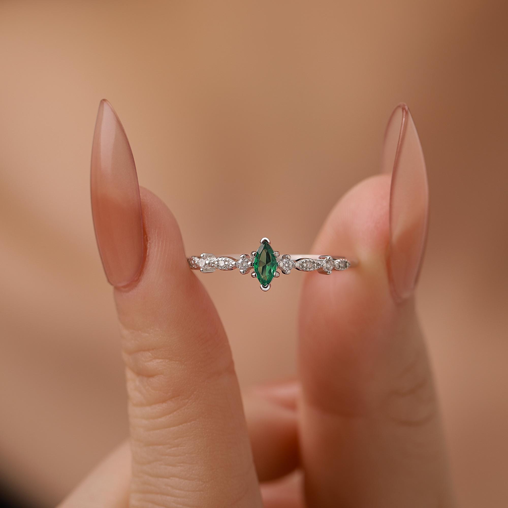 Emerald Green CZ Marquise Ring