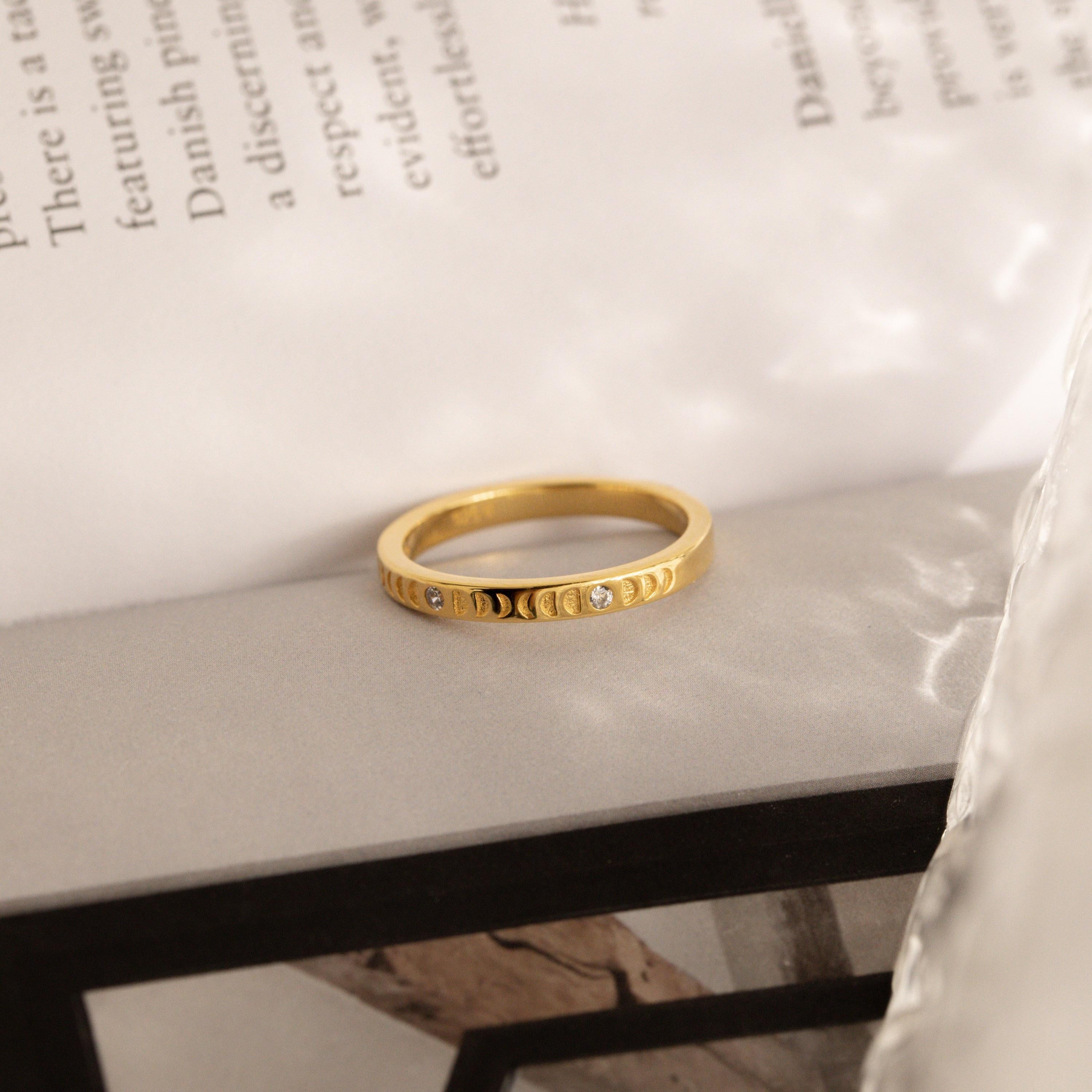 Phases of the Moon Ring by Caitlyn Minimalist • Celestial Diamond Ring • Dainty Stackable Boho Ring • Unique Jewelry Gift for Her • RR068