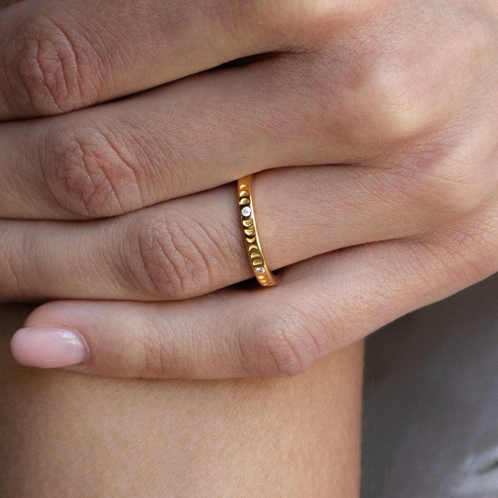 Phases of the Moon Ring by Caitlyn Minimalist • Celestial Diamond Ring • Dainty Stackable Boho Ring • Unique Jewelry Gift for Her • RR068