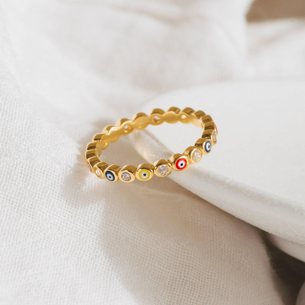 Rainbow Enamel Evil Eye Ring