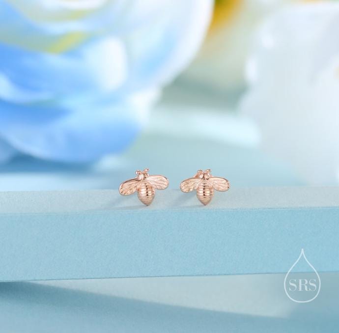 Sterling Silver Honey Bee Stud Earrings, Silver or Gold, Bee Earrings, Honey Bee Earrings
