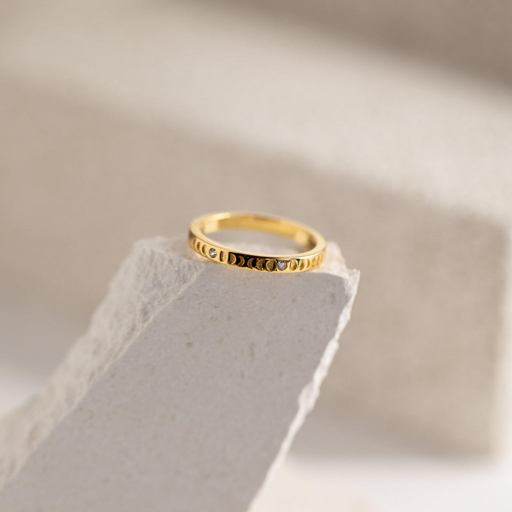 Phases of the Moon Ring by Caitlyn Minimalist • Celestial Diamond Ring • Dainty Stackable Boho Ring • Unique Jewelry Gift for Her • RR068
