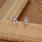 Sterling Silver Tulip Flower CZ Stud Earrings, Silver, Gold or Rose Gold, Pink Tulip Earrings, Floral Earrings, Blossom Earrings, Nature