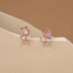 Sterling Silver Tulip Flower CZ Stud Earrings, Silver, Gold or Rose Gold, Pink Tulip Earrings, Floral Earrings, Blossom Earrings, Nature