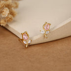 Sterling Silver Tulip Flower CZ Stud Earrings, Silver, Gold or Rose Gold, Pink Tulip Earrings, Floral Earrings, Blossom Earrings, Nature