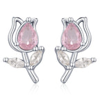 Sterling Silver Tulip Flower CZ Stud Earrings, Silver, Gold or Rose Gold, Pink Tulip Earrings, Floral Earrings, Blossom Earrings, Nature