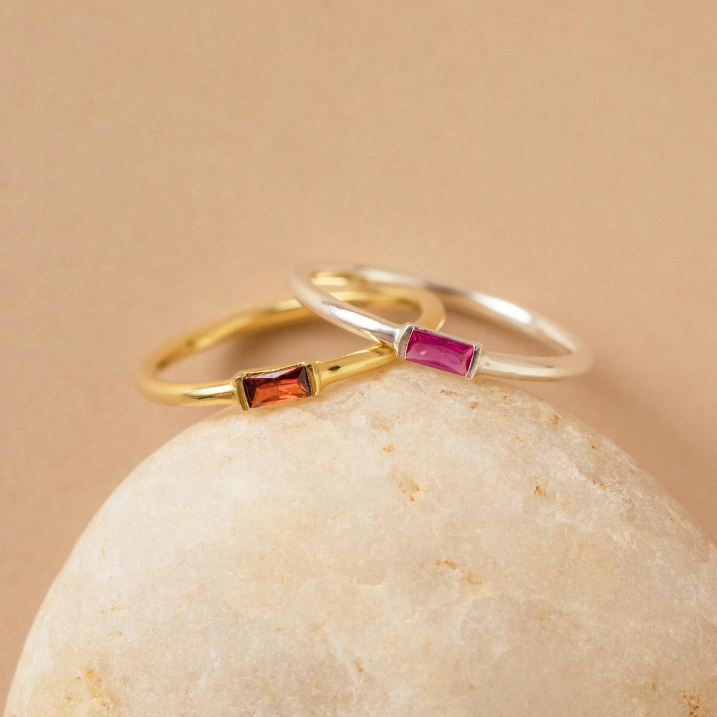 Baguette Birthstone Ring by Caitlyn Minimalist • Custom Stackable Gemstone Ring, Perfect for Everyday • Personalized Gifts for Mom • RM86
