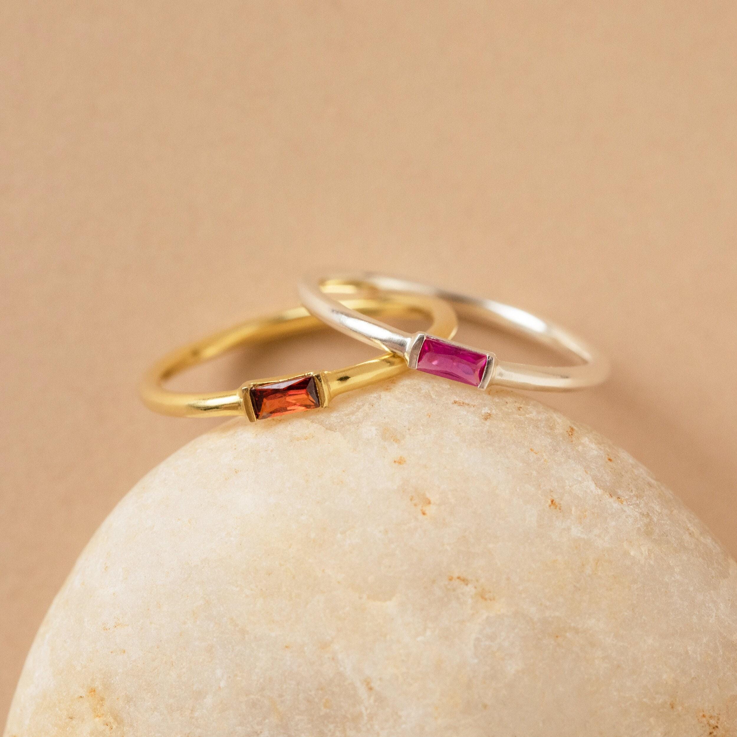 Baguette Birthstone Ring by Caitlyn Minimalist • Custom Stackable Gemstone Ring, Perfect for Everyday • Personalized Gifts for Mom • RM86