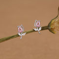 Sterling Silver Tulip Flower CZ Stud Earrings, Silver, Gold or Rose Gold, Pink Tulip Earrings, Floral Earrings, Blossom Earrings, Nature