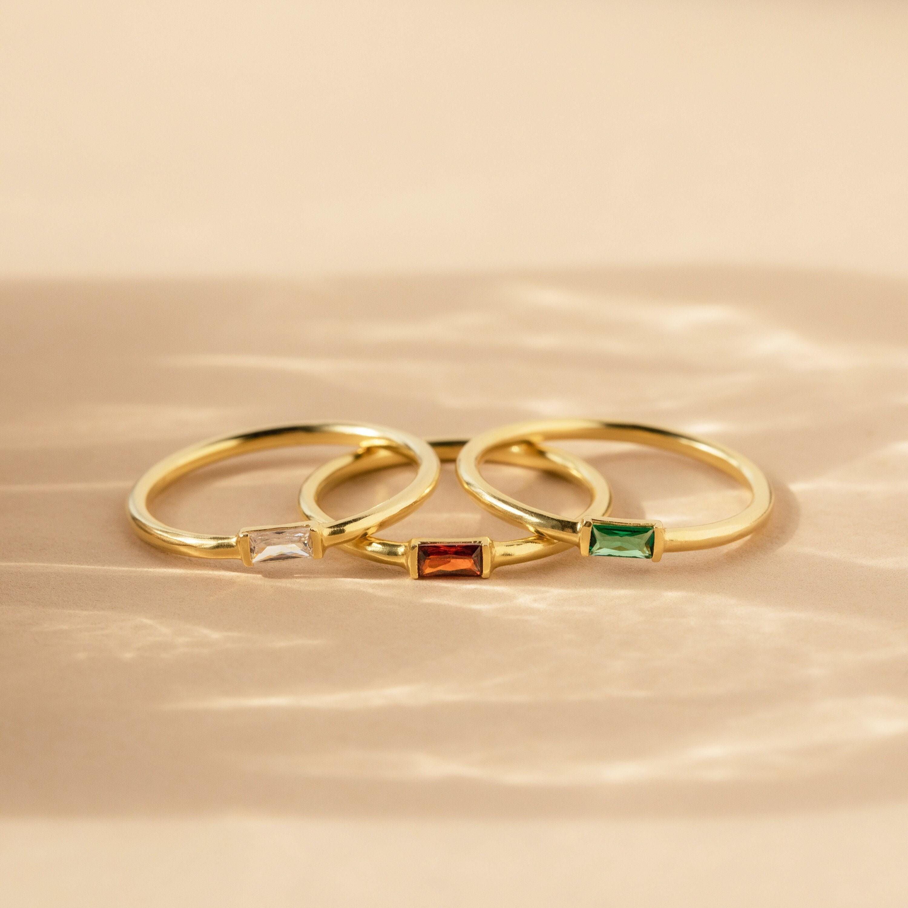 Baguette Birthstone Ring by Caitlyn Minimalist • Custom Stackable Gemstone Ring, Perfect for Everyday • Personalized Gifts for Mom • RM86