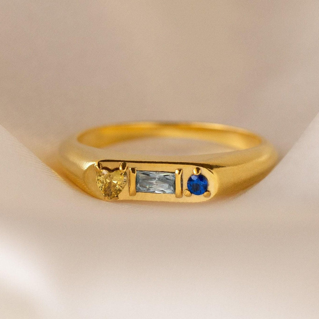 Custom Gemstone Signet Ring by Caitlyn Minimalist • Birthstone Ring with Heart, Baguette & Circle Birthstones • Gift for Her • RM101