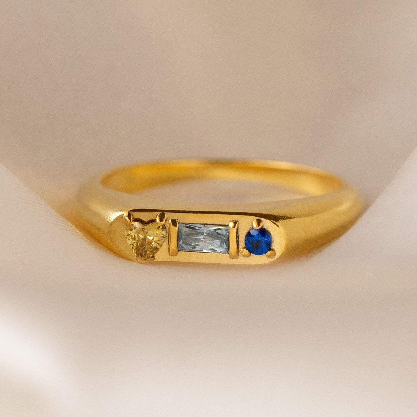 Custom Gemstone Signet Ring by Caitlyn Minimalist • Birthstone Ring with Heart, Baguette & Circle Birthstones • Gift for Her • RM101