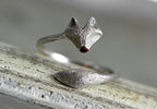 Sterling Silver Fox Ring with Adjustable Twisted Band and Enamel Nose