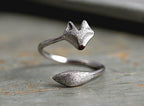Sterling Silver Fox Ring with Adjustable Twisted Band and Enamel Nose
