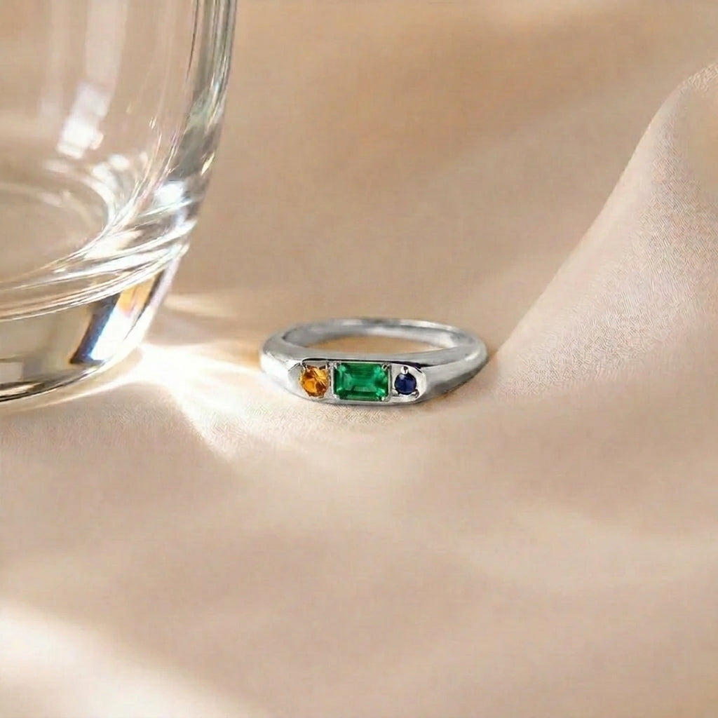 Custom Gemstone Signet Silver Colored Ring