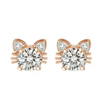 Moissanite Rose Gold Cat Stud Earrings In 925 Sterling Silver