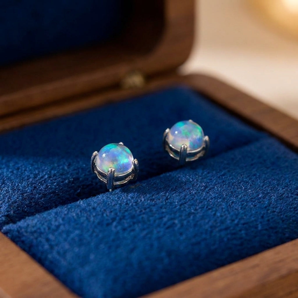 Opal Stud Earrings Sterling Silver