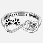 Zirconia Paw Ring With Heart And Infinity Design