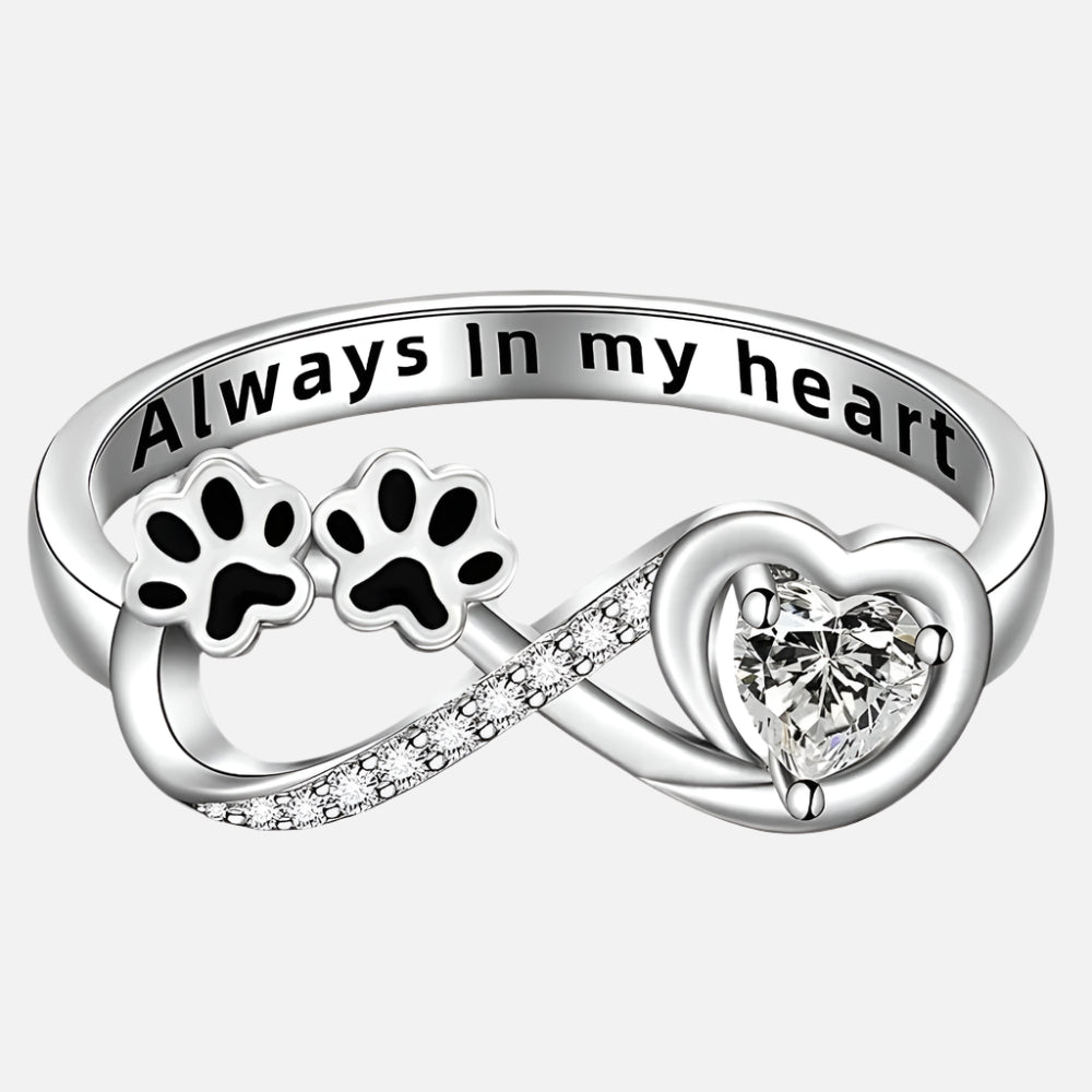 Zirconia Paw Ring With Heart And Infinity Design