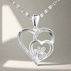 Sterling Silver Paw & Heart Necklace With Zirconia