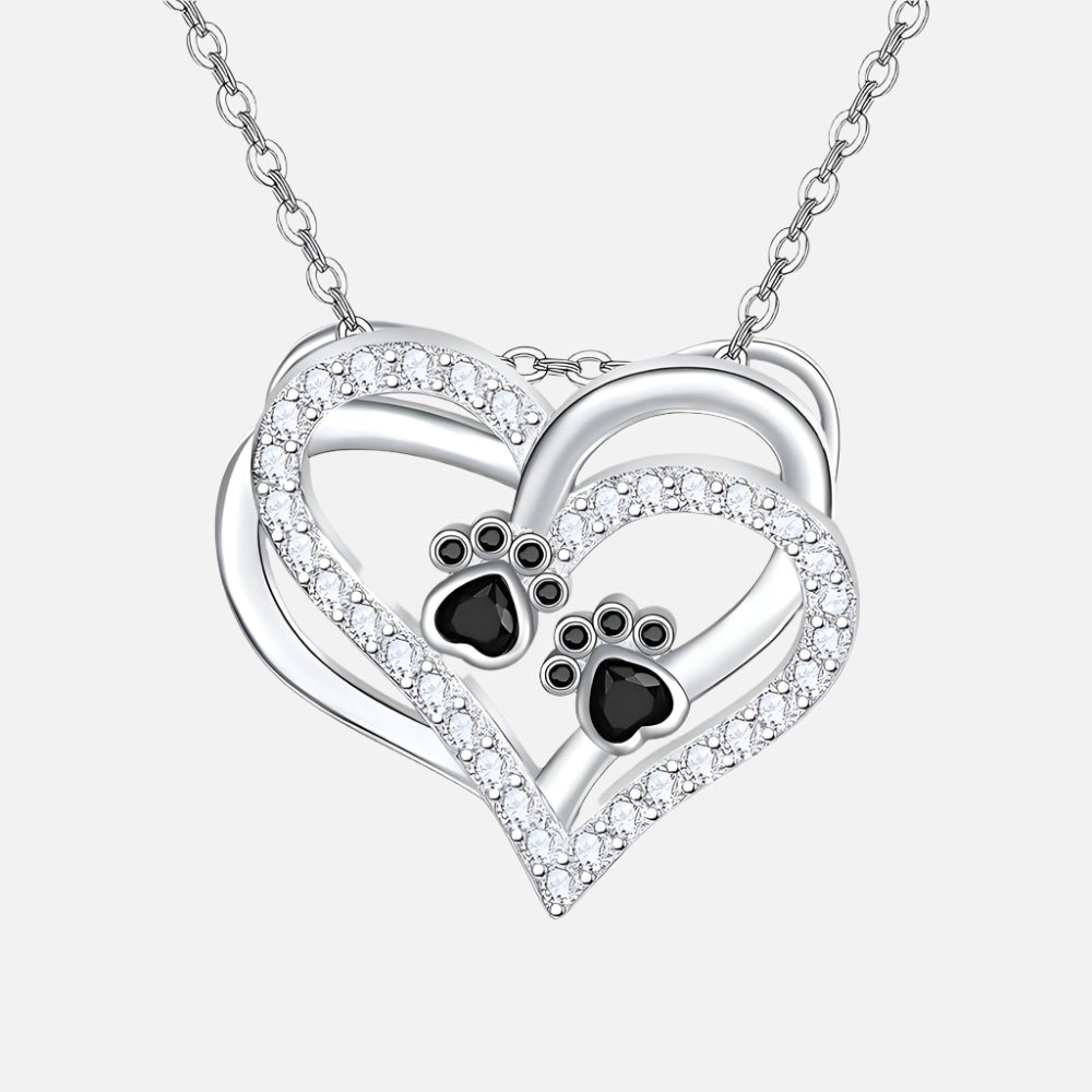 Dog Paw Heart Necklace With Zirconia