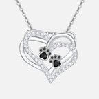 Dog Paw Heart Necklace With Zirconia