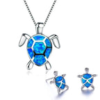 Sea Turtle Necklace + Earrings Set In Opal And Silver
