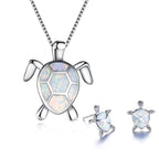 Sea Turtle Necklace + Earrings Set In Opal And Silver