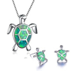 Sea Turtle Necklace + Earrings Set In Opal And Silver