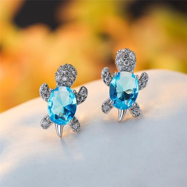 Sea Turtle Earrings In Zirconium And Silver