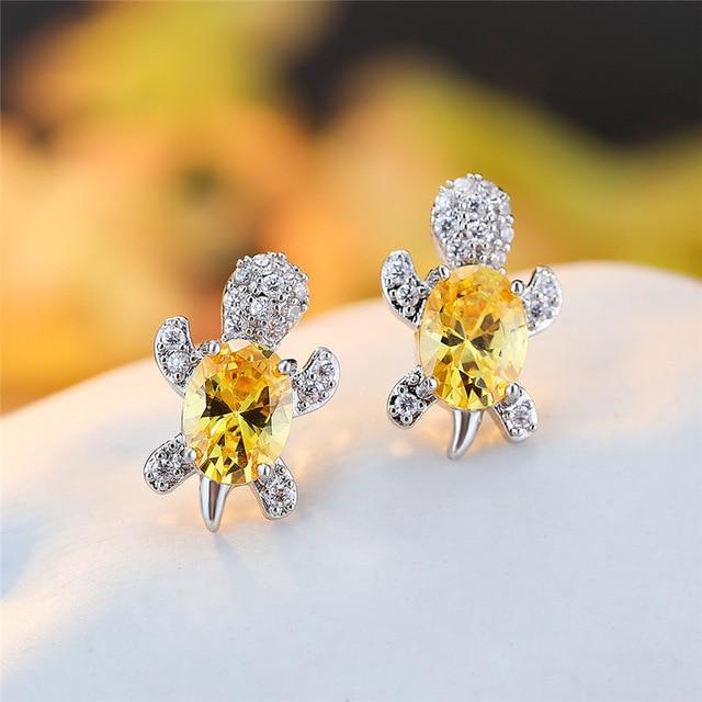 Sea Turtle Earrings In Zirconium And Silver