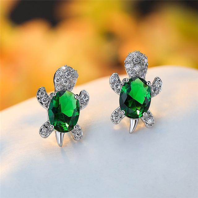 Sea Turtle Earrings In Zirconium And Silver