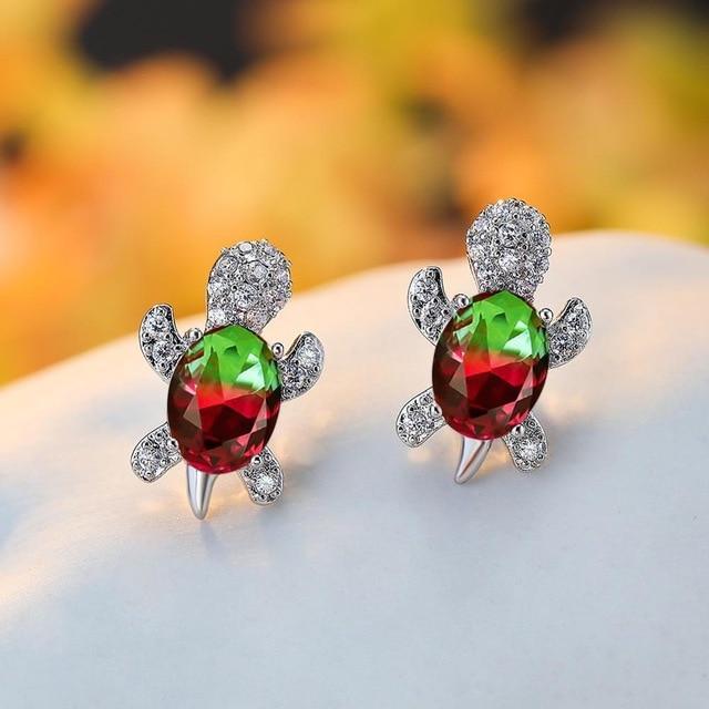 Sea Turtle Earrings In Zirconium And Silver