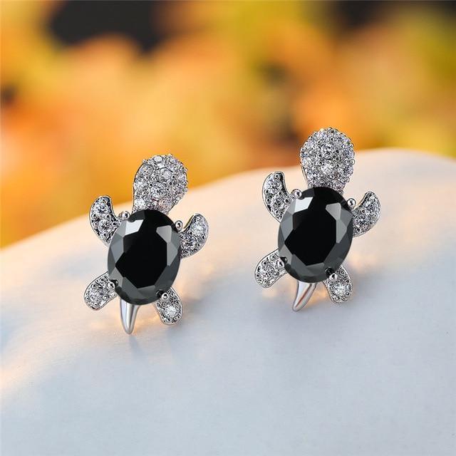 Sea Turtle Earrings In Zirconium And Silver