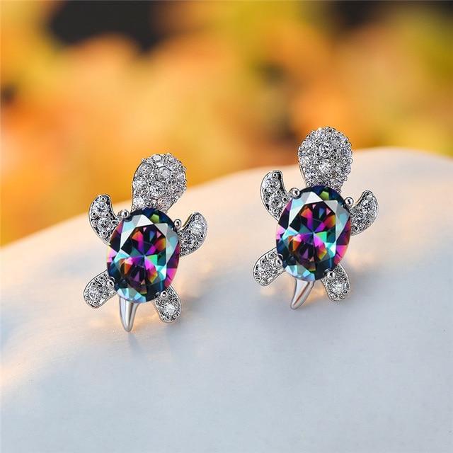 Sea Turtle Earrings In Zirconium And Silver