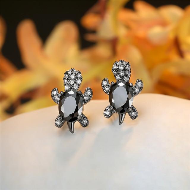 Sea Turtle Earrings In Zirconium And Silver