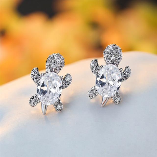 Sea Turtle Earrings In Zirconium And Silver
