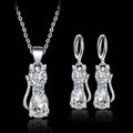 Set Necklace + Earrings Happy Cats In Sterling Silver And Polished White Zirconium
